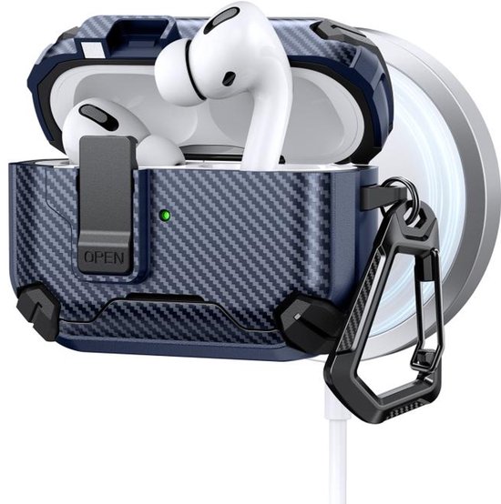 Telestore - AirPods Pro 3 Carbon hard case cover - Carbon hybride donker blauw hoesje Beschermhoes - AirPods pro 3 Cover - hoesje geschikt voor Apple Airpods pro 3 - donkerblauw - Carbon hard cover - met MagSafe functie
