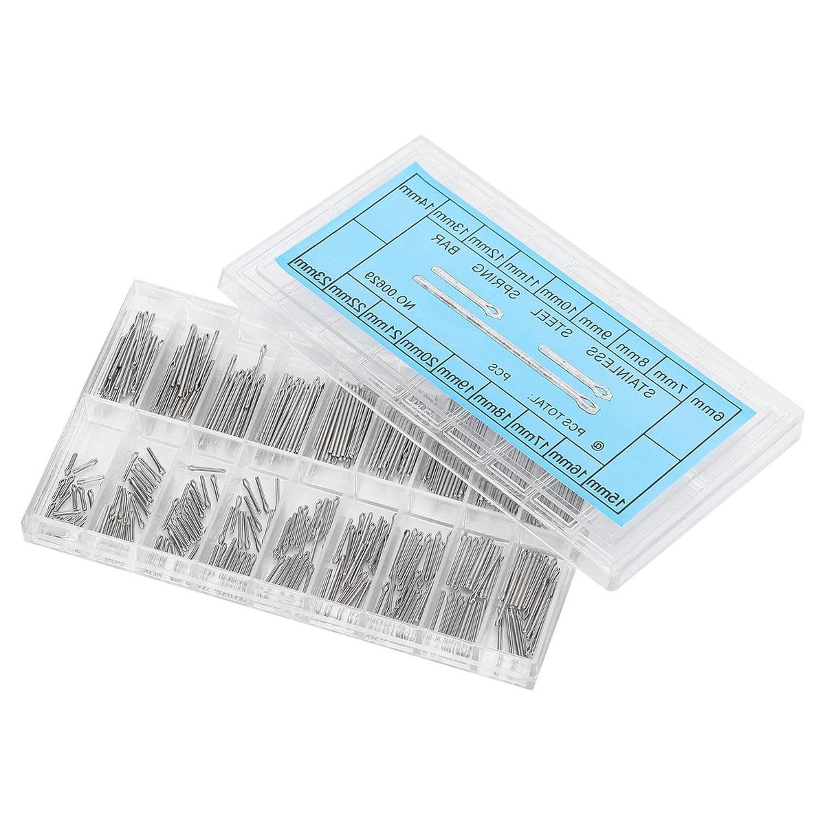 Allecto- Horloge Splitpen Reparatieset - Roestvrijstalen Horlogeband Link Splitpen - Transparante Opbergdoos - Horlogereparatie - Geschikt voor 6-23 mm Horloges, Metaal, Zilver, Doe-het-zelf