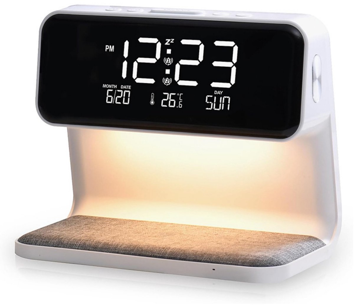 longziming -Multifunctionele Nachtlicht - Wekker - Leeslamp En Draadloos oplaadstation - 1 Stuk - Slaapkamer Wit