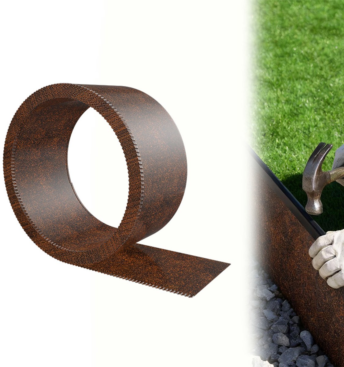 Aufun 15 Meter Gazonrand - Hoogte 15 cm - Roestkleurig - Metalen Gazonrand - Geschikt Voor Tuinen, Binnenplaatsen, Bloembedden