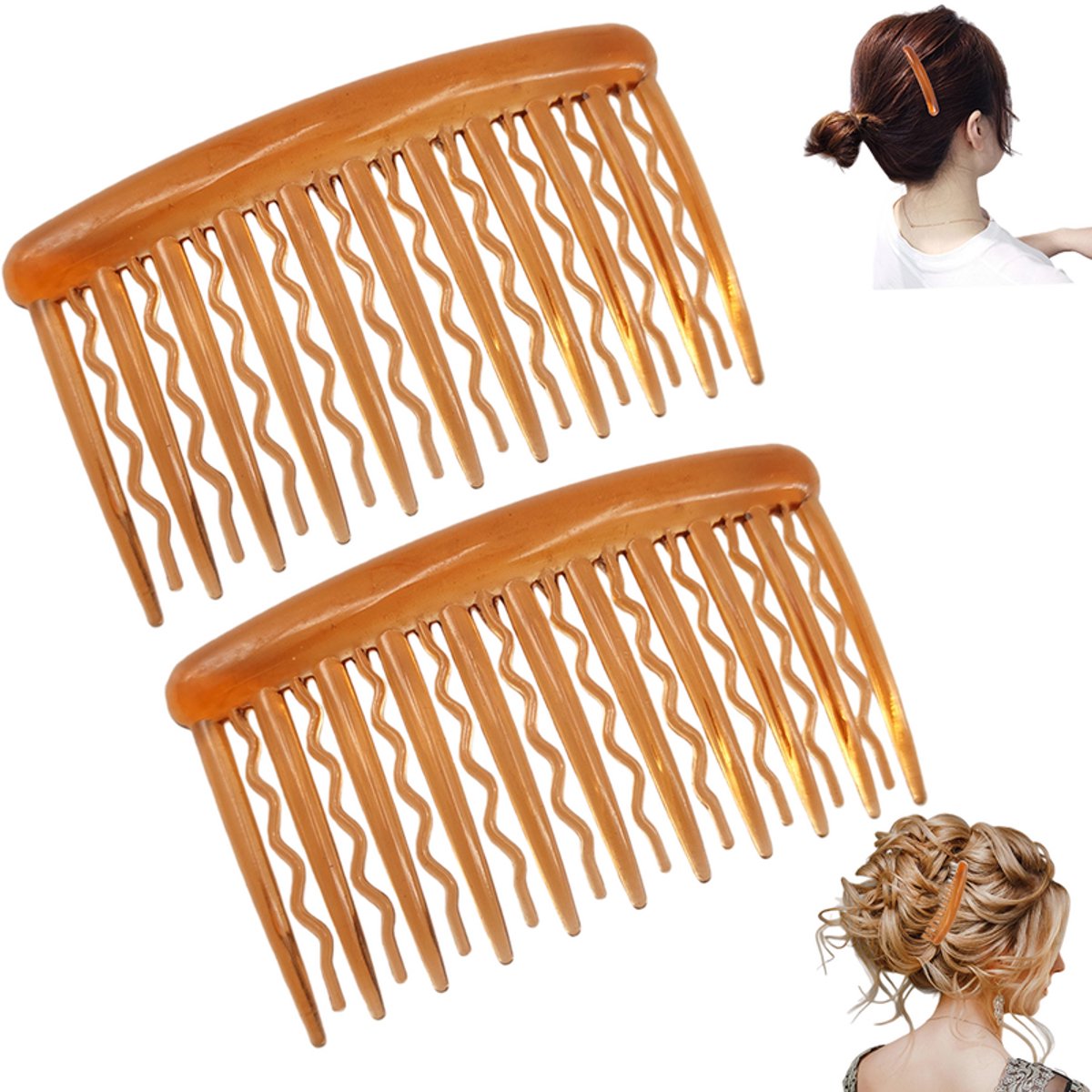 2 stuks Transparante plastic haarborstel met - Vintage clip-on haarborstel - Decoratieve haarborstel - Dameshaarborstel - Franse haarborstel - Lichtbruin - Geschikt voor vrouwen