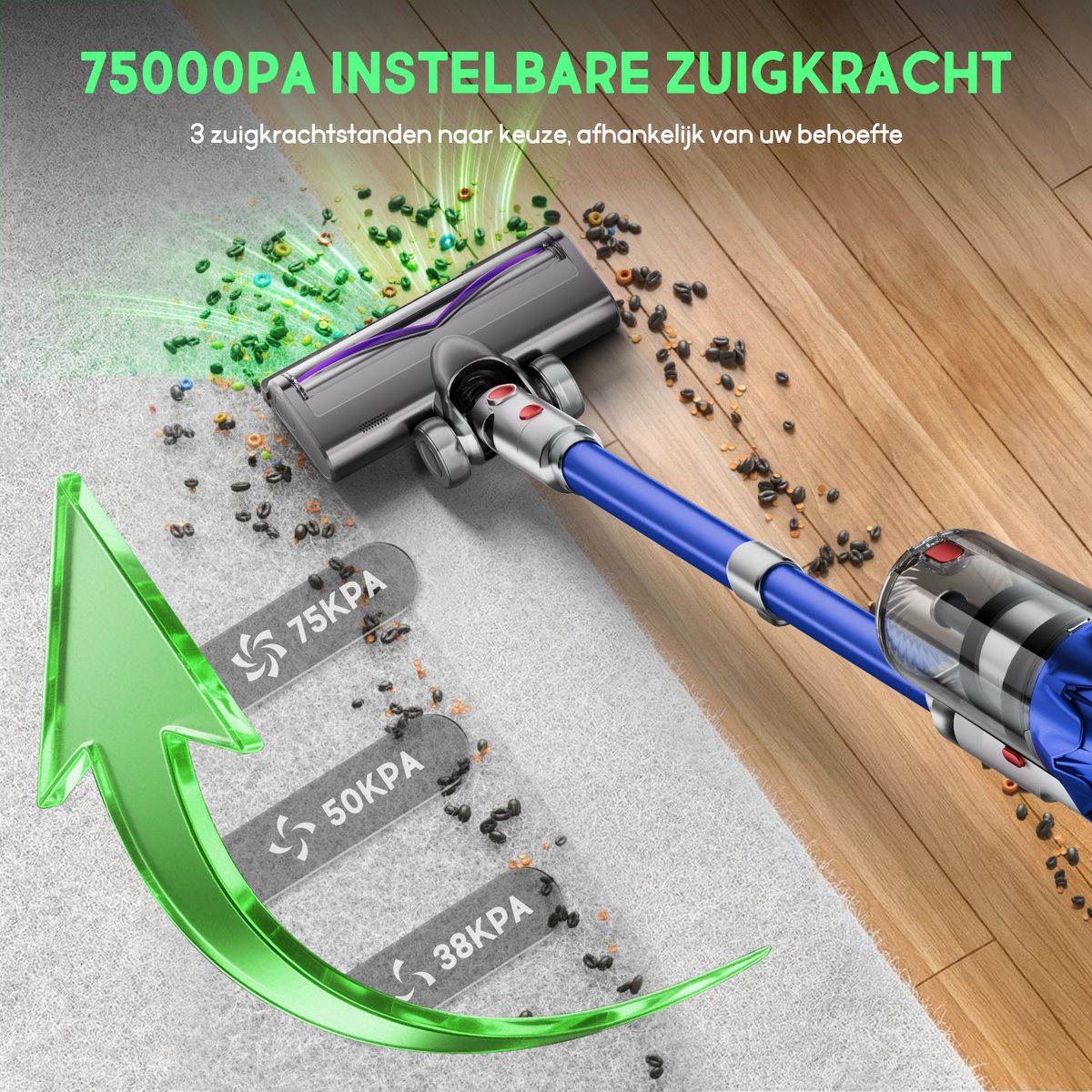 Fukstern Draadloze Stofzuiger 75KPa met 60 Min Accuduur - afbeelding 2