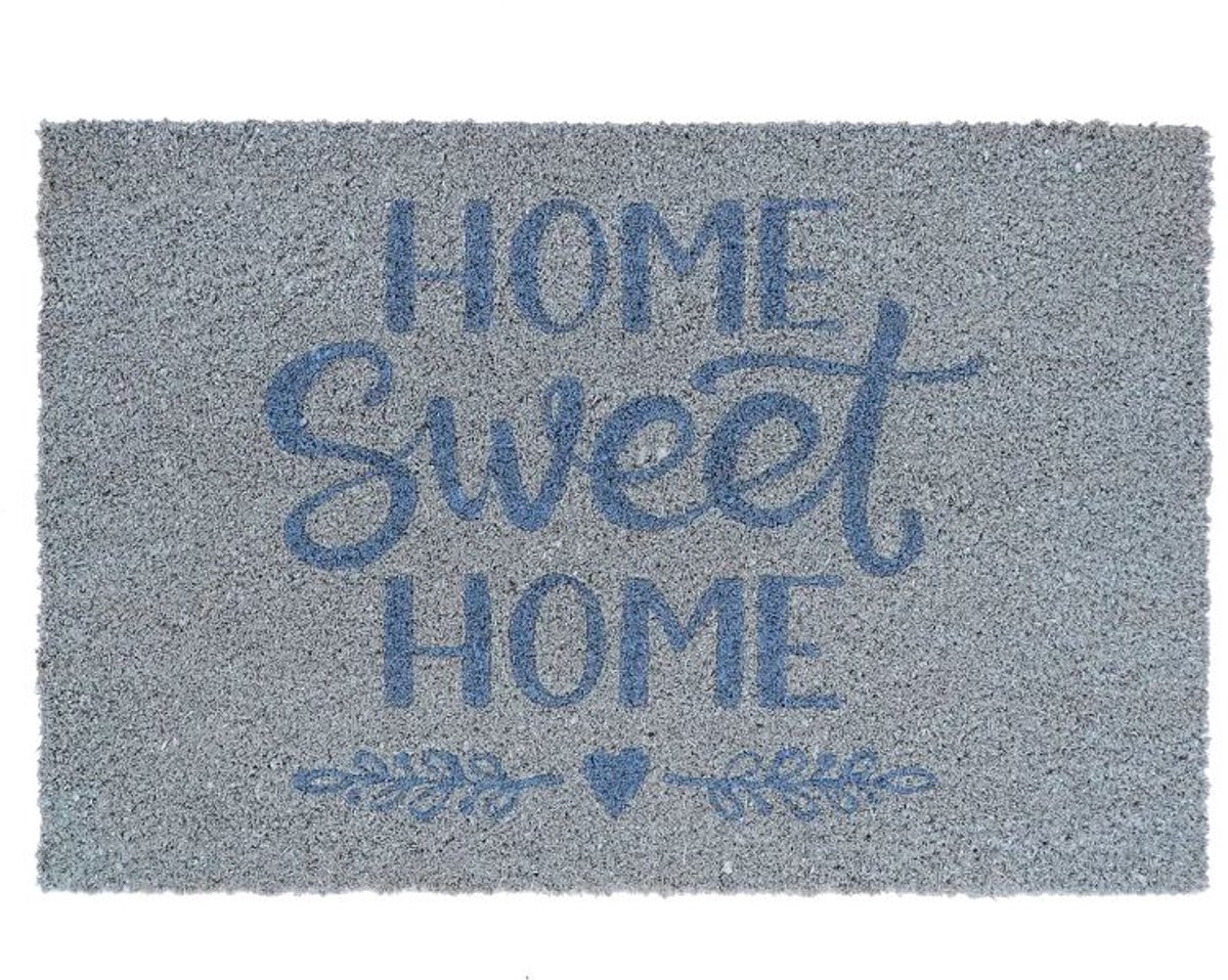 Deurmat kokos sweet home blauw M - 60 cm breed x 40 cm diep - Kokosvezel - rubber - PVC - deurmat - mat - anti slip - voor binnen en buiten - geschenk - cadeau - gift - nieuwjaar - kerst - verjaardag
