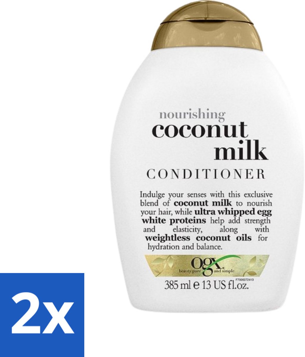 2 x OGX - Coconut Milk - Conditioner - Voedend - Herstel & Glans - 385 ml - Kokosmelk Conditioner - Voedend Haar - Haar Herstel - Droog Haar Verzorging - Kokosolie Haar