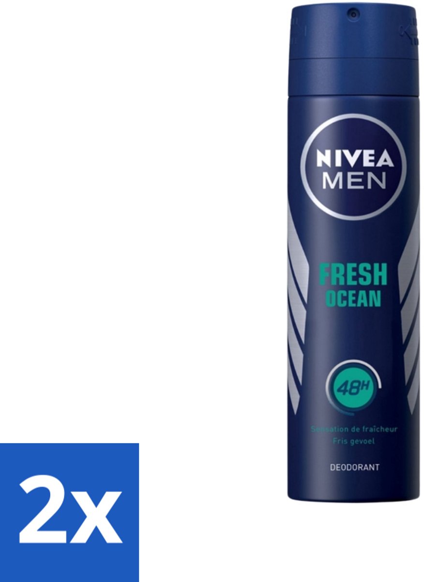 2 x Nivea - Men - Deodorant - Spray - Fresh Ocean - 48 Uur Lang Werkend - 150 ml - NIVEA MEN Deodorant Spray - Anti-transpirant - 48 Uur Bescherming - Oceaangeur - Zweetbestendig