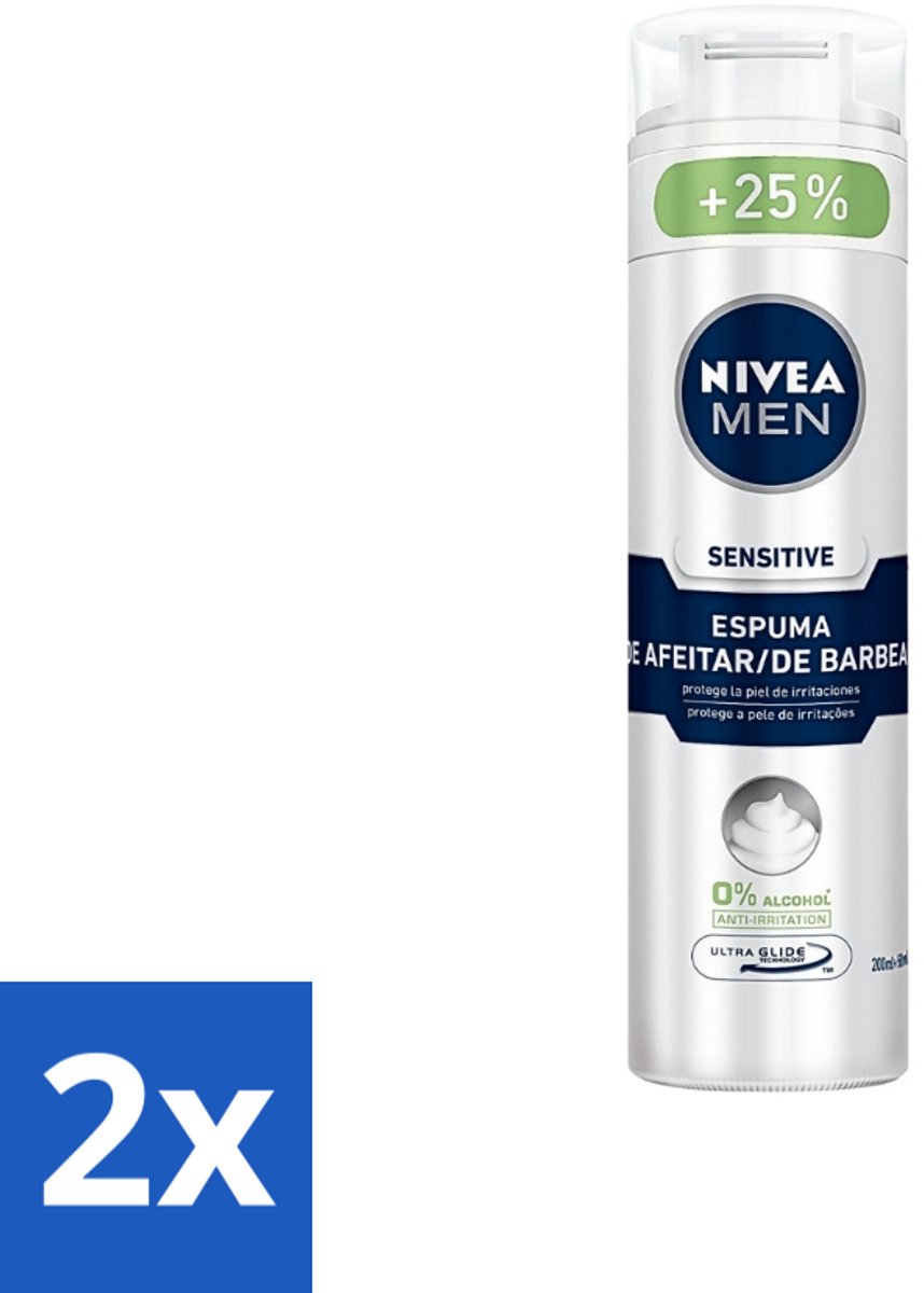 2 x Nivea - Men - Sensitive Shaving Foam - Beschermt Tegen Irritaties - 250 ml - Scheerschuim Voor Gevoelige Huid - Gevoelige Huid - Scheerbeurt - Irritatie - Aloe Vera