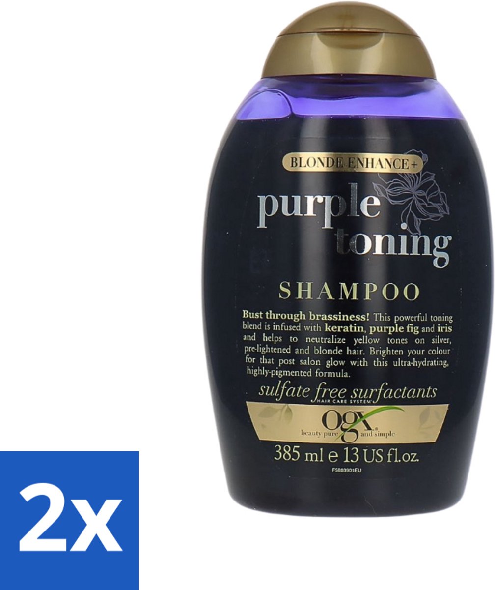 2 x OGX - Blonde Enhance - Purple Toning Shampoo - Voor Blond Haar - 385 ml - Blond Haar - Paarse Shampoo - Gele Tonen - Koperkleurige Tonen - Koelere Blonde Kleur