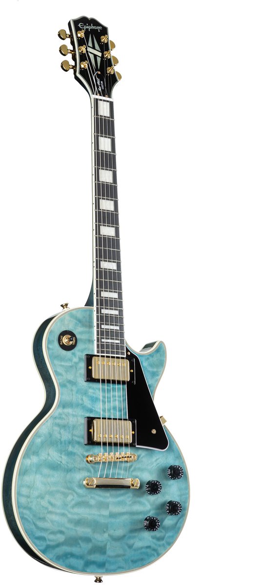 Epiphone Les Paul Custom Quilt Ocean Blue - Single-cut elektrische gitaar