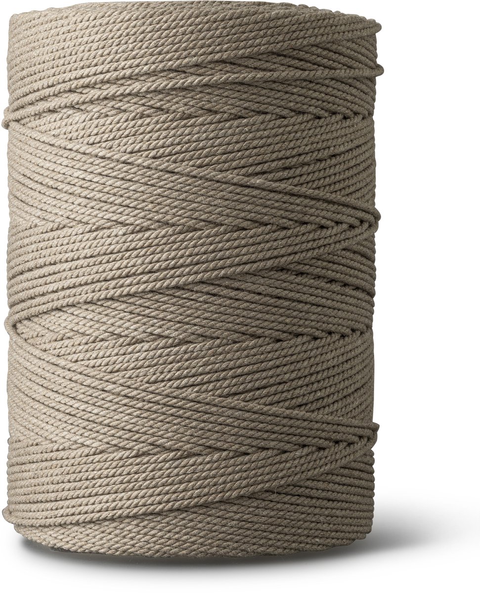 Ledent macramé touw Jumbo (3mm, 500M, bruin) - Dubbel getwist touw van 100% gerecycleerd katoen voor creatieve knutselprojecten - 500M in één stuk