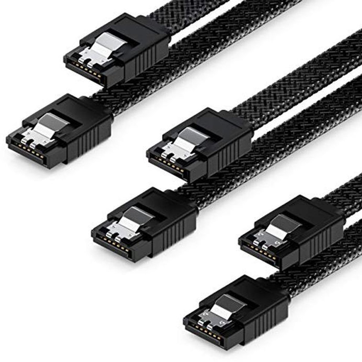 SATA 3 Kabelset 60 cm - 6 Gbit/s Nylon Data Kabel voor Moederbord en Harde Schijf