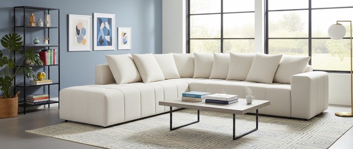 Luxe U-vormige Slaapbank met USB-poorten, Opbergruimte, Bekerhouders en Voetensteunen - 4-zits Hoekbank met Corduroy Bekleding - Beige | House&Garden