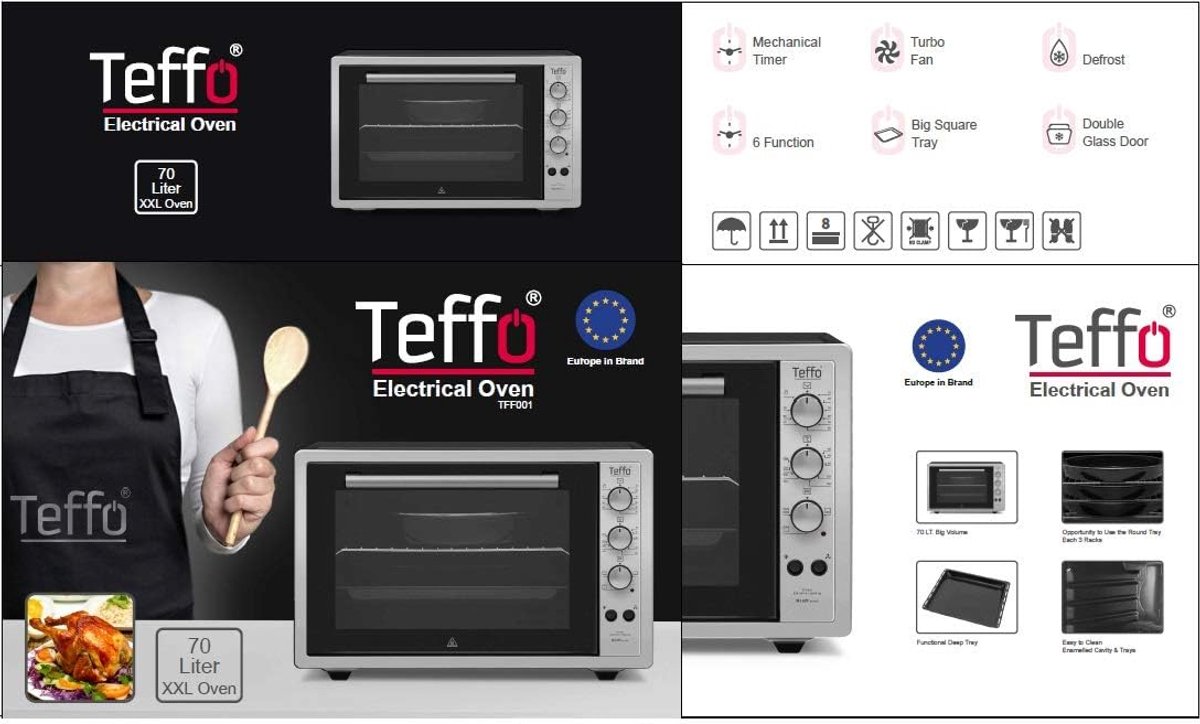 Teffo Vrijstaande Oven XL 50L – Pro Elektrische Oven met Thermostaat voor Grote Gerechten – foto 3