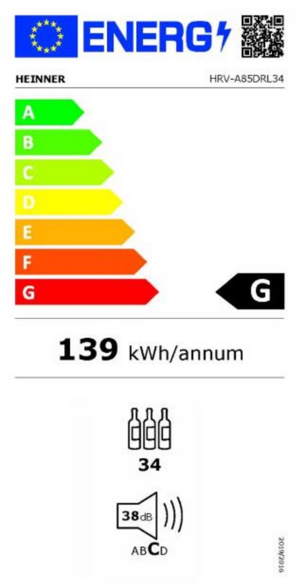 Heinner HRV-A85DRL34 Wijnkoelkast 85L voor 34 Flessen - afbeelding 2
