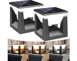 Solar paalverlichting voor buiten, 2 stuks, waterdicht – LED-verlichting op zonne-energie voor schuttingpalen van vinyl/hout, terras – 3 kleurstanden, automatisch aan/uit, heldere moderne pilaarverlichting voor tuin en erf