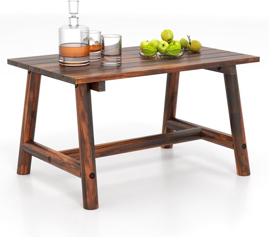 KOMFOTTEU Tuintafel van massief hout, bijzettafel voor buiten, belasting 125 kg, rechthoekig, lage tafel met lamellenplaat, voor balkon, terras, 90 x 55 x 50 cm, bruin