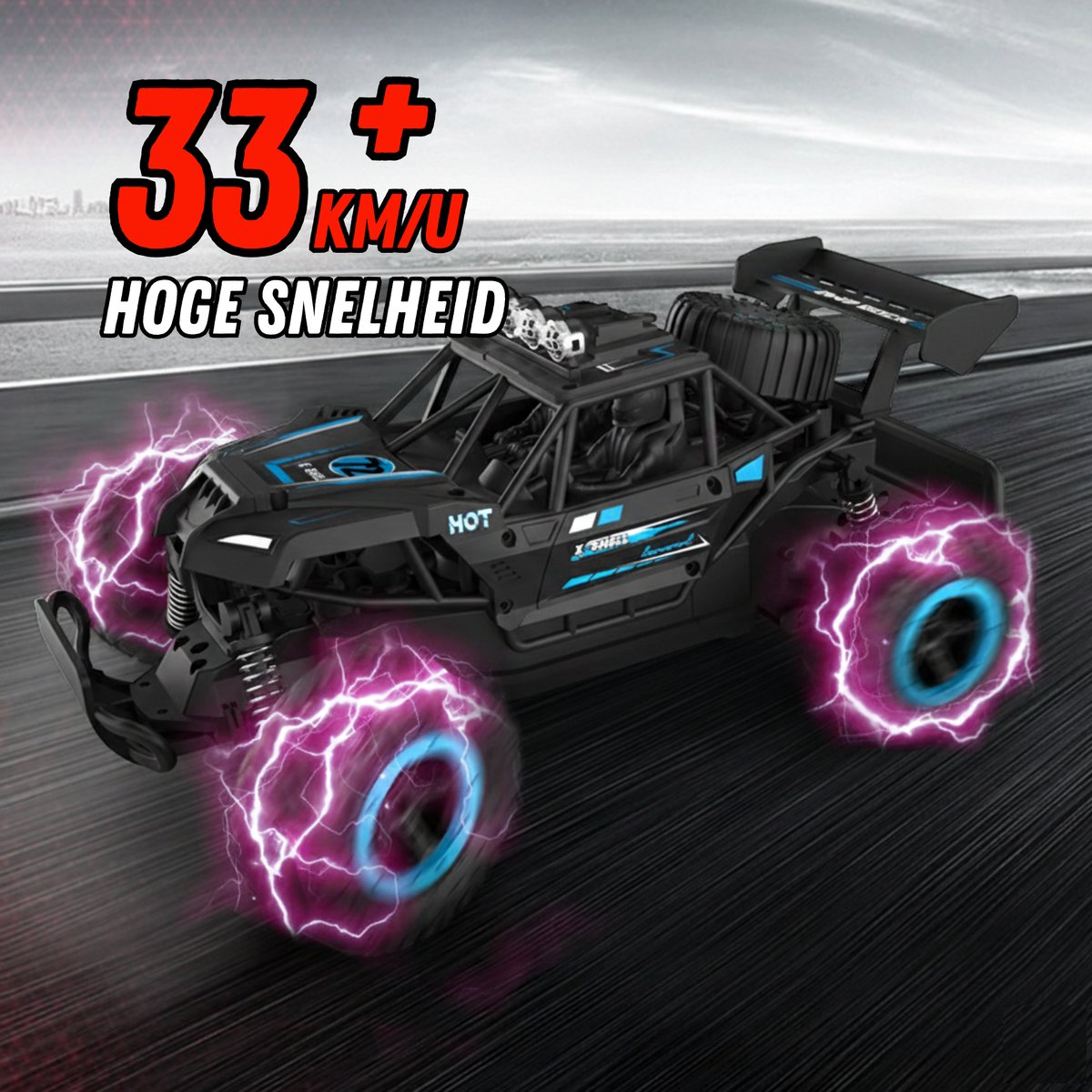 Nexar Bestuurbare Auto - RC Auto Monstertruck - 33 km/u - Afstandsbestuurbare Auto voor Buiten - Met Verlichting & 2 Accu's - Rood — afbeelding 7