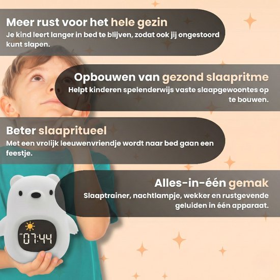 Luvonic® - Slaaptrainer - Kinderwekker - Nachtlamp en Wekker - Kindvriendelijke Slaapwekker - Slaaptrainer met Led en Geluid - White Noise - 8 Verschillende Kleuren - Kind/Peuter/Kleuter - Beer van Luvonic — afbeelding 5