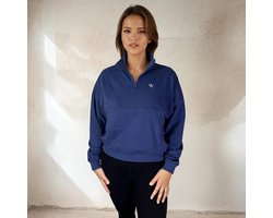 Brooklyn Sweater – Short & Loose Fit – Sportieve trui met rits - Zacht katoen - Premium kwaliteit - Opstaande kraag - Blauw - Maat XL