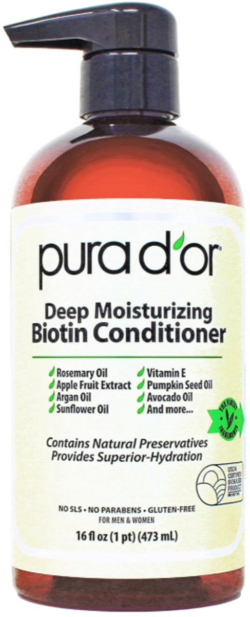 PURA D’OR Biotin Conditioner 473ML – Hydraterende Conditioner voor Droog & Beschadigd Haar – Met Arganolie & Vitamine E