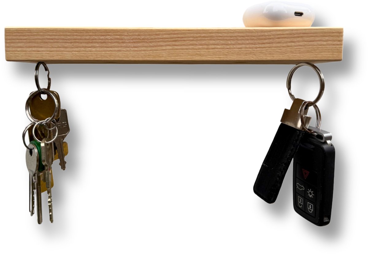 HangKey Plankie X Essen * LIMITED EDITION ! * - Wandplank Sleutelrekje van Massief Essen hout - Sleutelkastje voor Binnen - Houten Sleutelhouder en Organizer - 24,5 x 7 x 2,4 cm