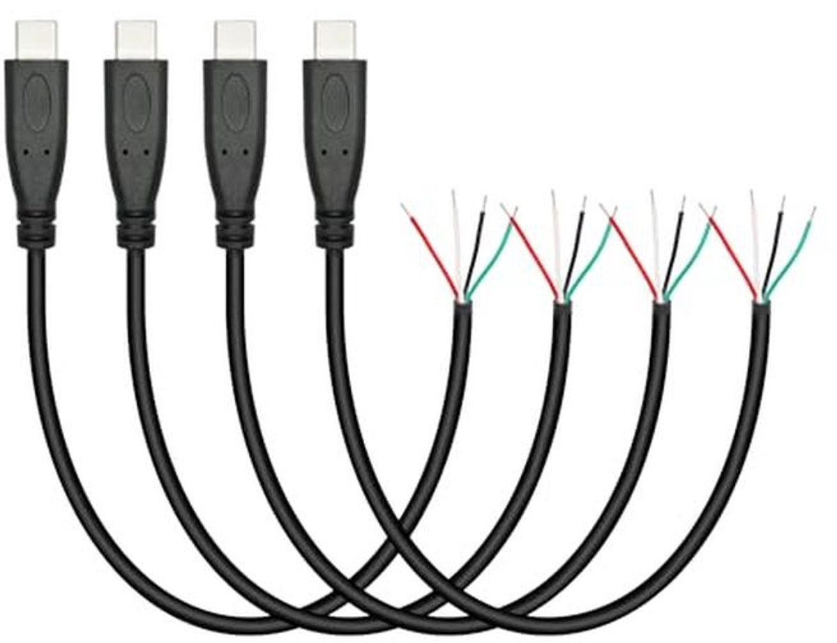 Korte USB C naar 4 Pin Bare Wire, 11 inch, 5V/2A For Power and Data