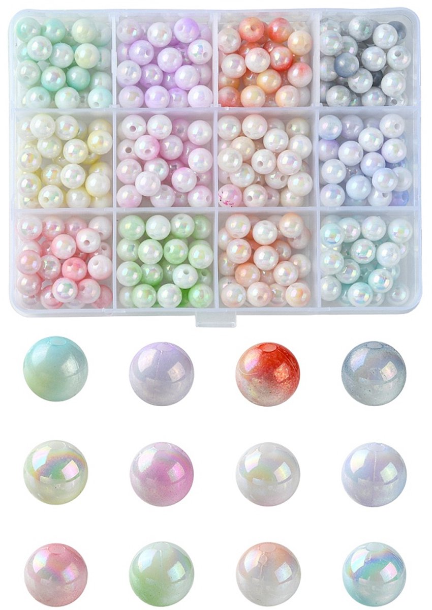 Petra's Sieradenwereld - Kralendoos multi kleuren tweekleuren verschillende 8 mm kralen (181)