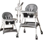 Livista Kinderstoel 3 in 1 - Inklapbare Eetstoel - Kinderzetel - met 5-Puntsgordel & Wielen - Verstelbaar Baby Stoel - Peuterstoel - Uitneembaar lederen kussen - Meegroei Stoel - Grijs