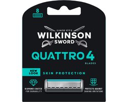 Wilkinson Sword Quattro Navulmesjes voor mannen, 4 mesjes met diamantcoating, 8 navulmesjes