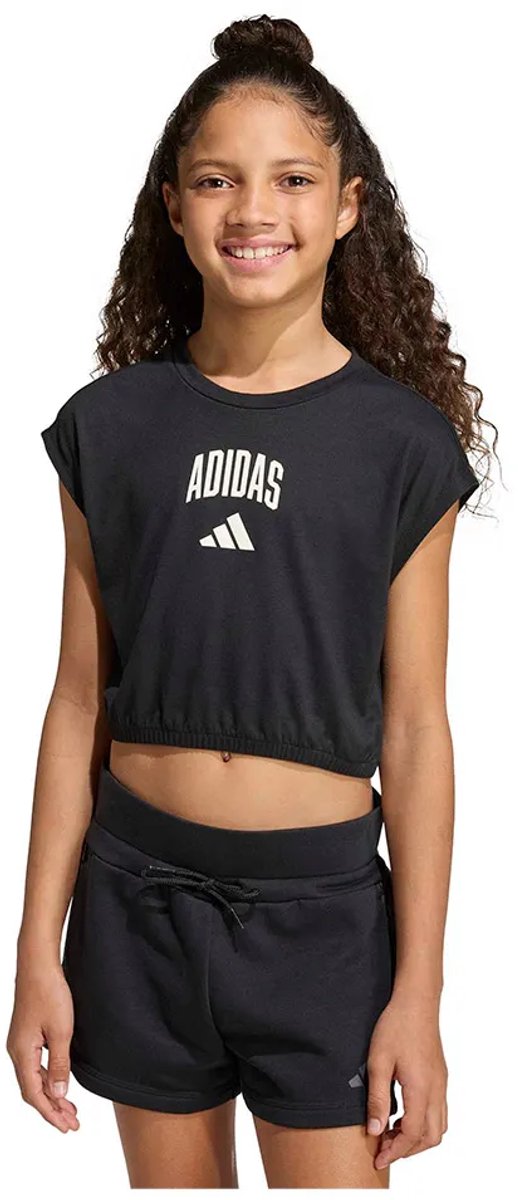 Adidas Seasonals Collegiate Typography T-shirt Met Korte Mouwen 5-6 Years Meisjes Zwart