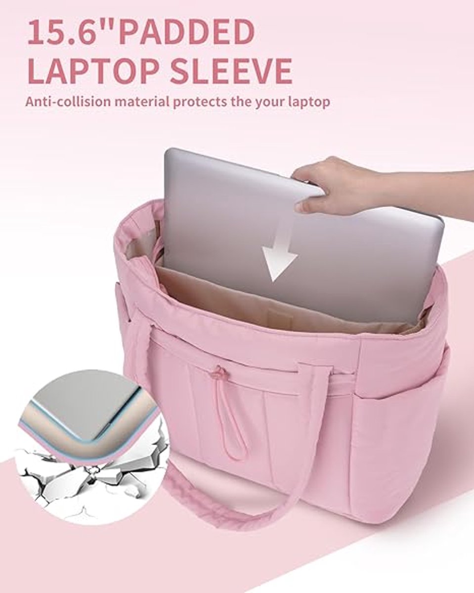 Tassen - Handtassen - Sporttassen - Dameshandtassen - Reistassen - Werktassen - Luiertassen - Met bekerhouder - Met laptopvak - Geschikt voor reizen - werk - verpleegkundigen - vrouwen - strand - winkelen - roze – foto 5