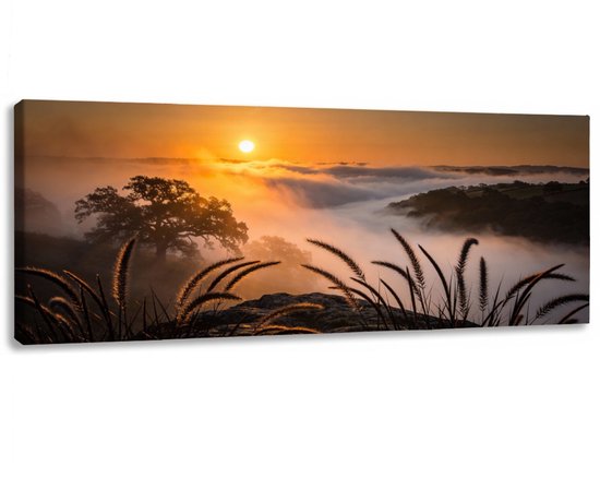 Tableau sur toile - Misty Mountain Sunrise - 120x50 cm - Décoration murale nature - Décoration murale luxe - Tableaux sur toile - Décoration murale salon