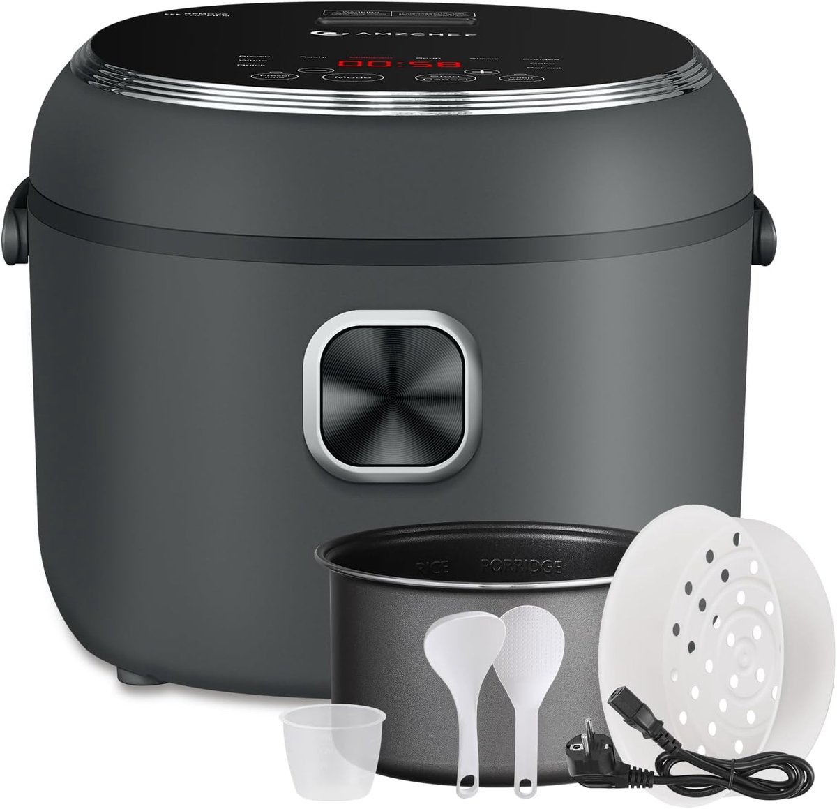 AMZCHEF Digitale Rijstkoker - 4L - 9 Programma's - Stoomfunctie & 24u Timer - Zwart
