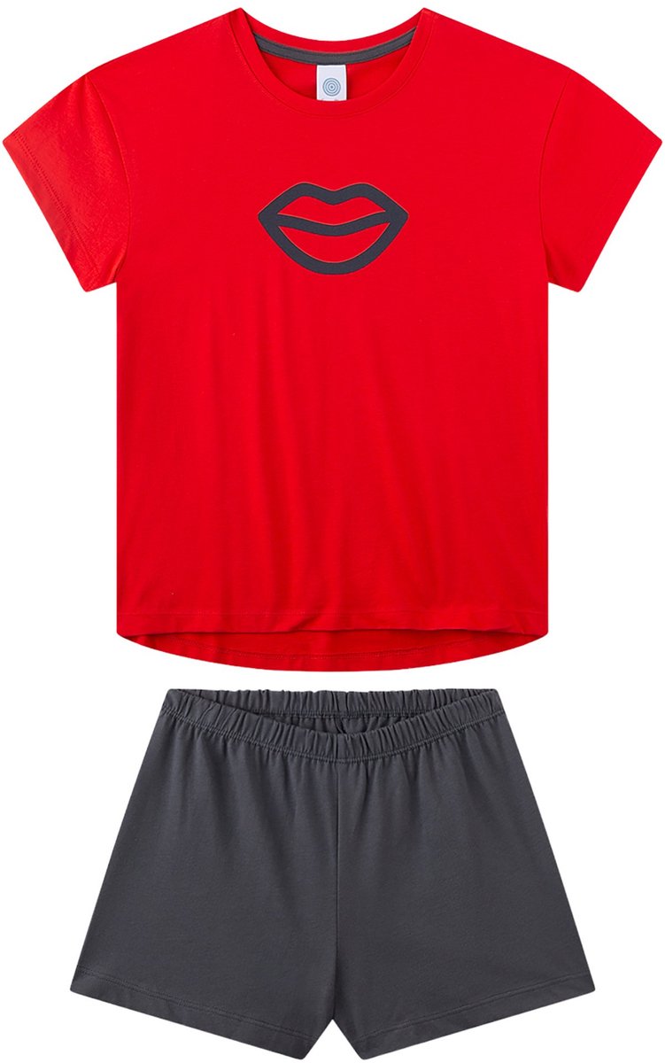 Sanetta Pyjama Pyjama Teenager Kiss kurz 152 Set van 1 Zwart/Rood