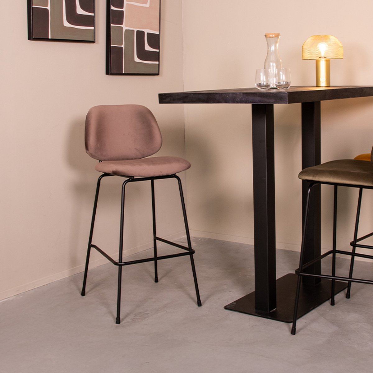 LABEL51 Bello Barkruk - Bruin - Velvet - Hoog - Kruk