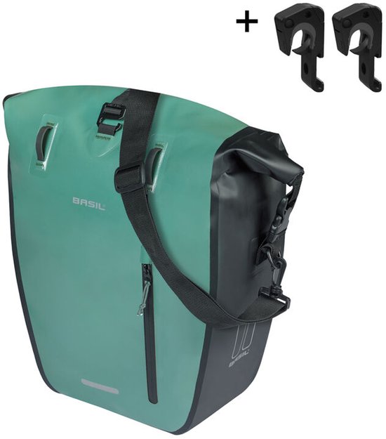 Basil Rivo - Enkele fietstas - 12-15 liter - MIK Hooks - Waterdicht - Reflectie details - Tarpaulin - groen van Basil — afbeelding 4
