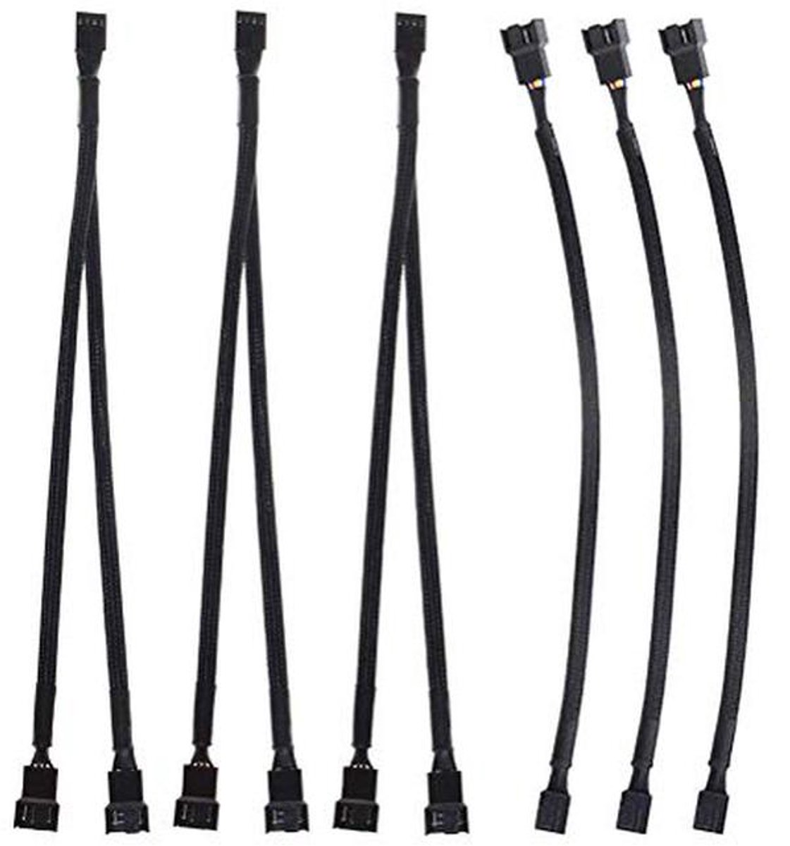 3 Stuks PWM Ventilator Verlengkabel en Splitter Y-Kabel voor PC - Zwart