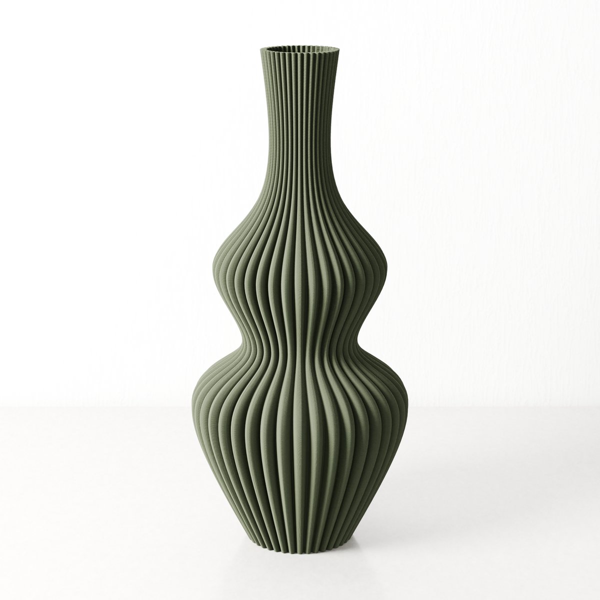Fleuriek moderne Vaas - Groen - H40 cm - Vaas voor zijden bloemen - Moderne decoratieve vaas gemaakt van duurzaam kunststof - Geribbelde vaas
