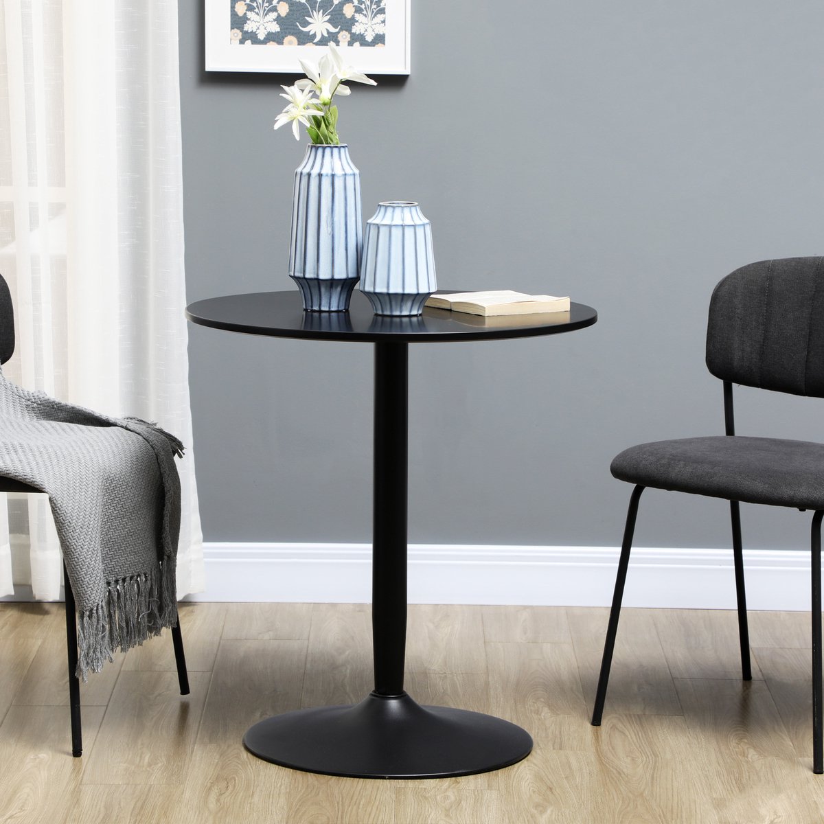 MODFU Moderne Ronde Bistrotafel / Eettafel (Ø 70 cm) - Luxe Tulpentafel met Trompetvoet - Zwart MDF