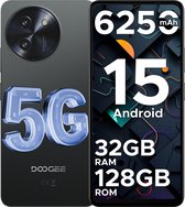 DOOGEE Note59 5G - Smartphone - Mobiele Telefoon - 32 GB RAM+128 GB ROM (2TB/TF) - Android 15 - 6250 mAh - 6,75 inch HD+ 120 Hz -Face ID - AI camera- Dual SIM - NFC - Zwart