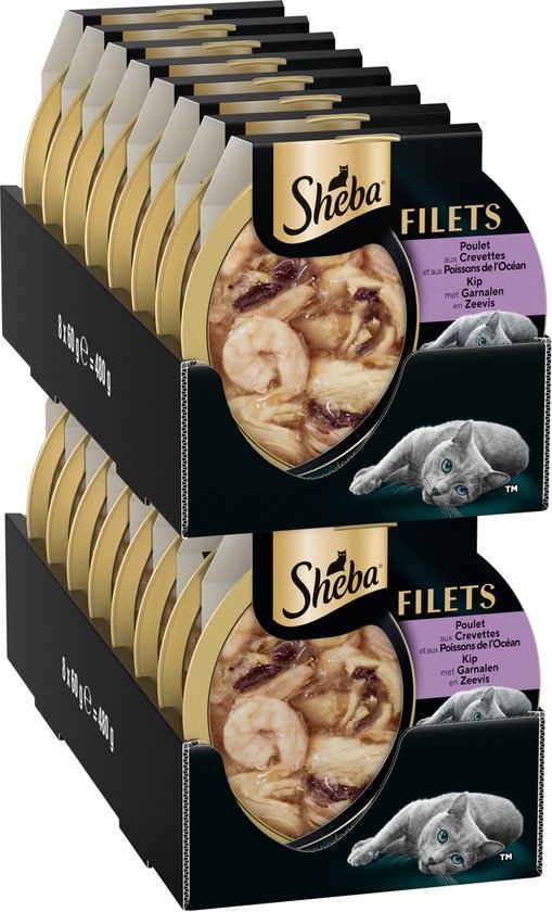 Sheba Kattenvoer - Filets - Garnaal & Oceaanvis & Kip in saus - 16x60g