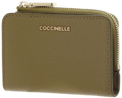 COCCINELLE Leren kaarthoes Metallic Shiny Smooth Leather Card Holder Seagrass kaki