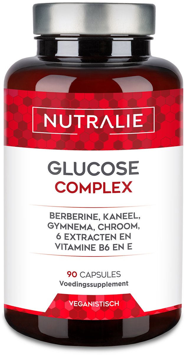Nutralie Glucose Complex - 90 Capsules - Bloedsuiker Supplementen - Mannen en Vrouwen - met Berberine, Magnesium, Vitamine B6 & E, Chroom - 1 Maand Voorraad