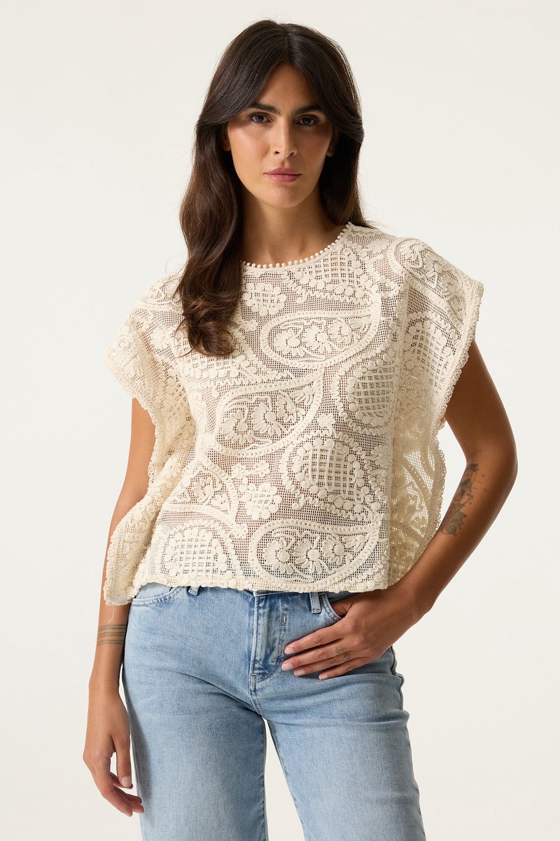 GARCIA Dames Effen Blouse Wit Korte mouw