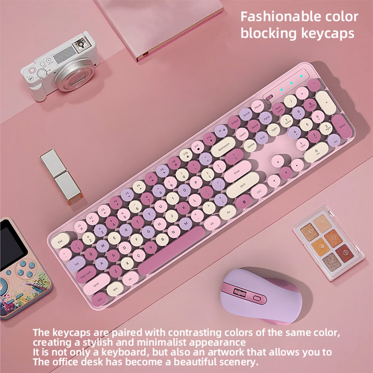 Zolveisa CK280 + CM695 Draadloos Stil Toetsenbord en Muis Set – 2.4G USB Ontvanger – Fluisterstil – QWERTY – Roze