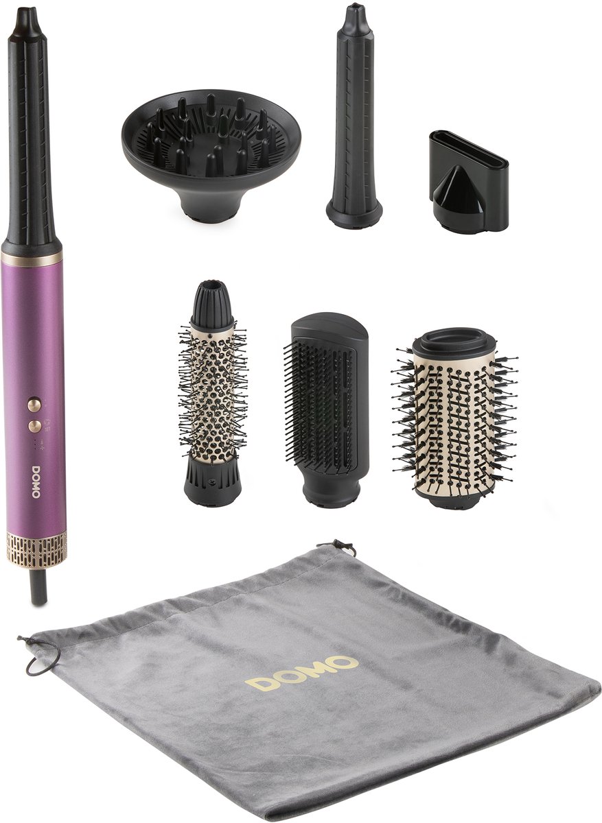 DOMO DO54782HS 7-in-1 Airstyler - Fohnborstel - Multistyler - Krulborstel - Stijlborstel - Fohn met 7 Opzetstukken - Paars/Goud