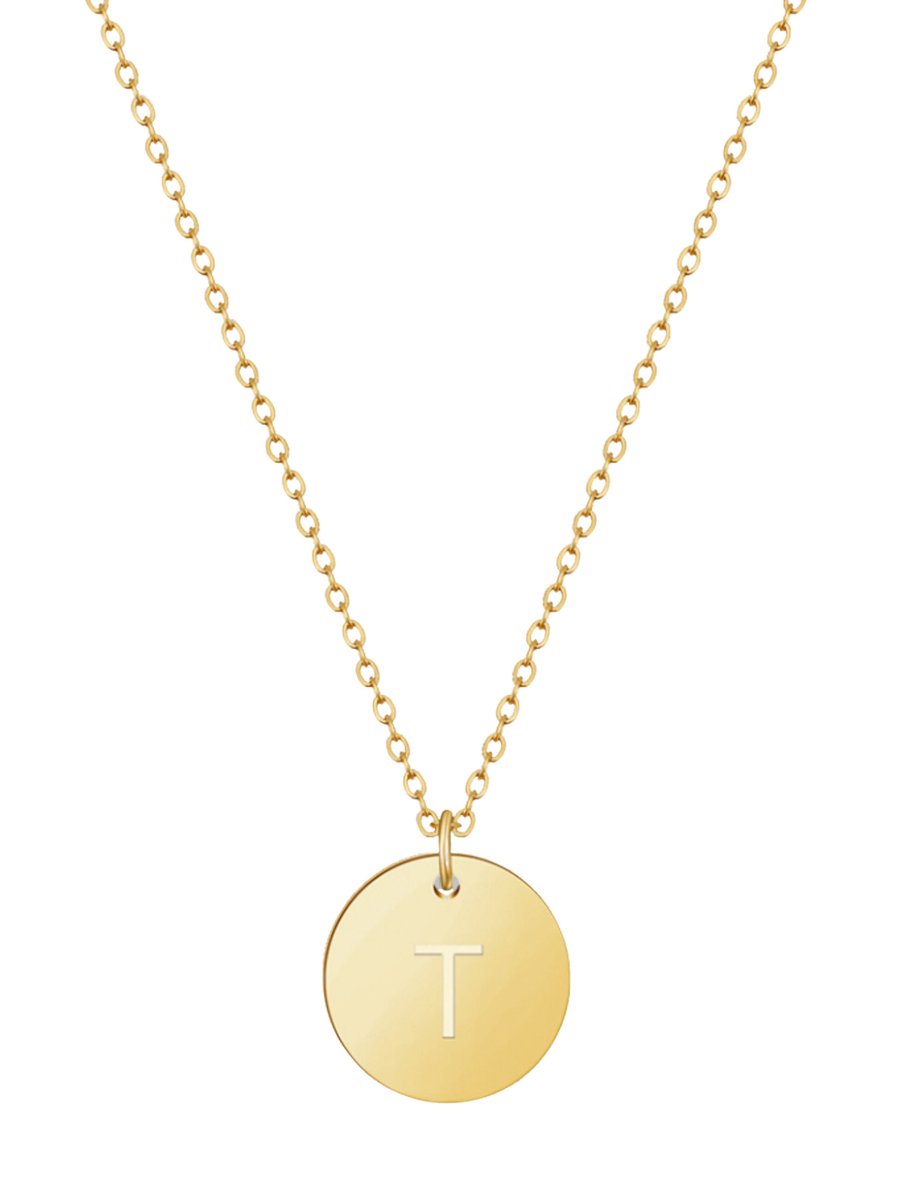 good.designs Ketting 18 K verguld met lettermunt T