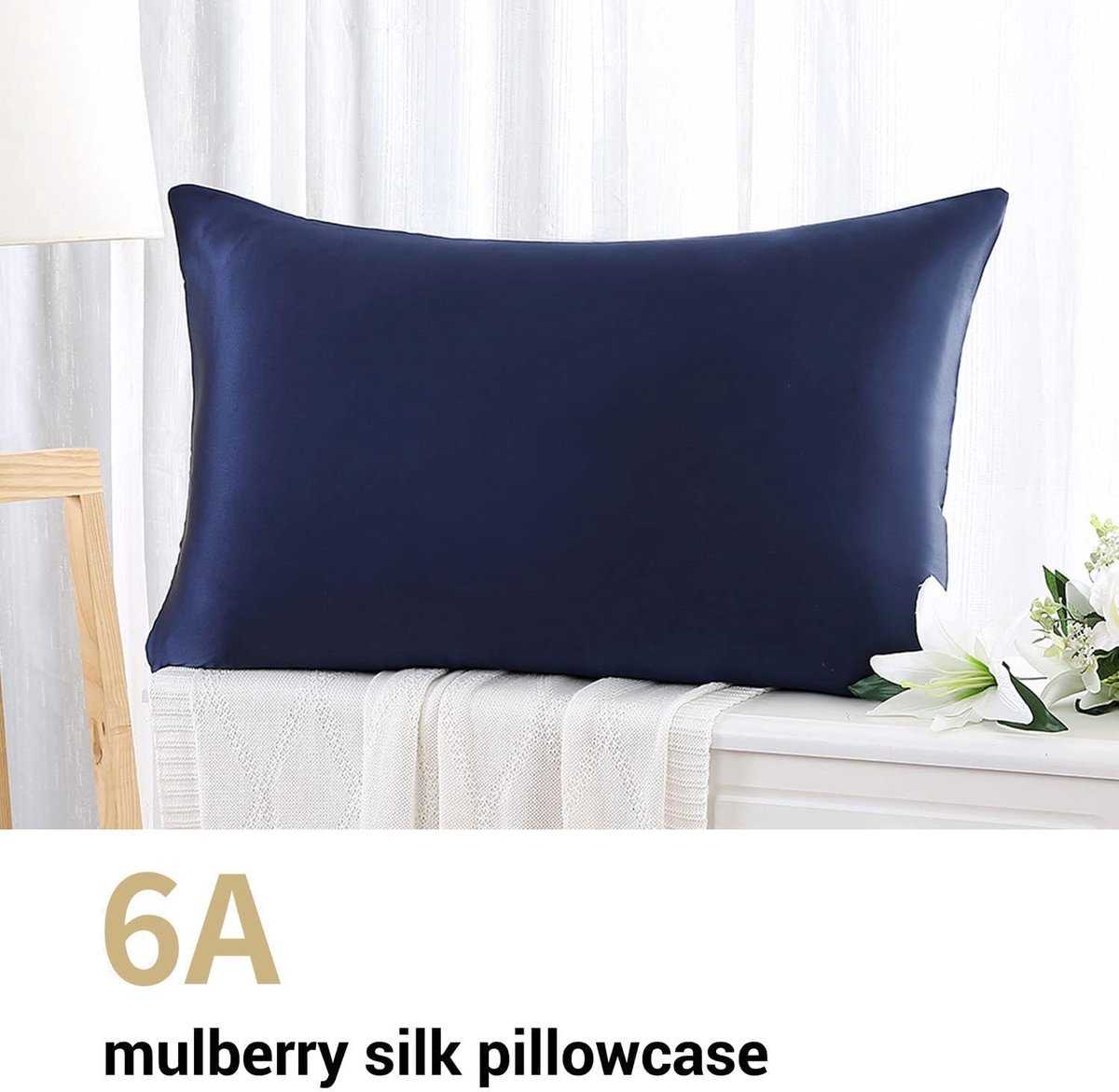 Famanu – Zijde kussensloop - 50 x 70 cm - 19 momme - marineblauw - zacht en glad - verzorgend voor huid en haar - geschikt voor slaapkamer of bed