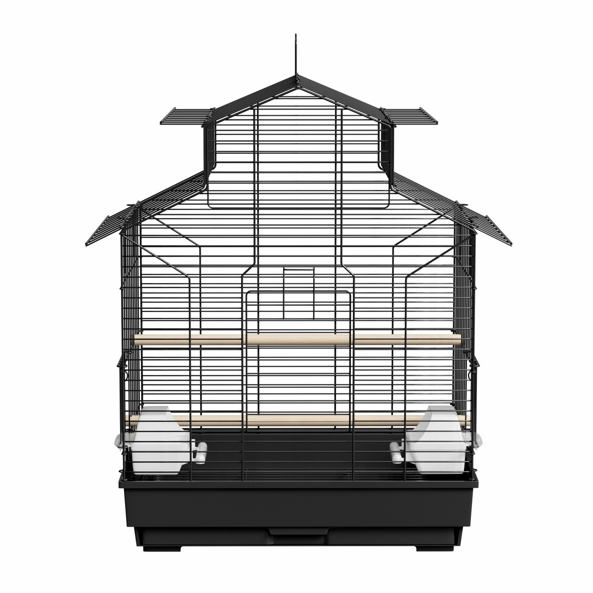 ACXIN Vogelkooi - Zwart Metalen Vogelkooi Met Houten Stokken & Voerbak Voor Kanaries & Parkieten - 46x36x62cm