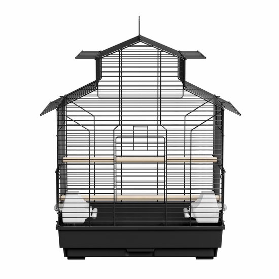 ACXIN Vogelkooi - Zwart Metalen Vogelkooi Met Houten Stokken & Voerbak Voor Kanaries & Parkieten - 46x36x62cm