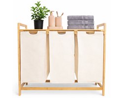 WHOUSE Wasmand 3 vakken - Deksel - Wassorteerder Bamboe 126L - Wasmanden - Wit